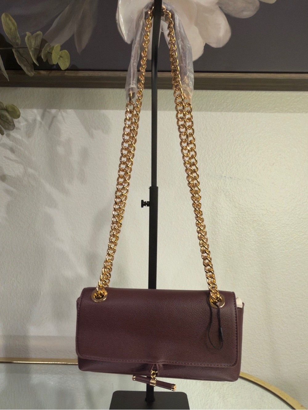 Anne Klein Plum Crossbody Bag with Gold Chain